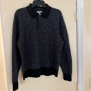 COS Black and Gray Polo Collar Sweater with Ribbed Cuffs